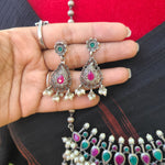 Antique Indian Traditional Silver look alike Necklace and Earrings, Pendant Necklace Fusion Necklace Indian jewelry Dual tone silver alike necklace