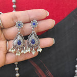 Antique Indian Traditional Silver look alike Necklace and Earrings, Pendant Necklace Fusion Necklace Indian jewelry Dual tone silver alike necklace