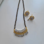 Cz stone black bead necklace with earrings