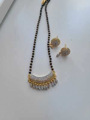 Cz stone black bead necklace with earrings