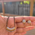 Cz stone black bead necklace with earrings