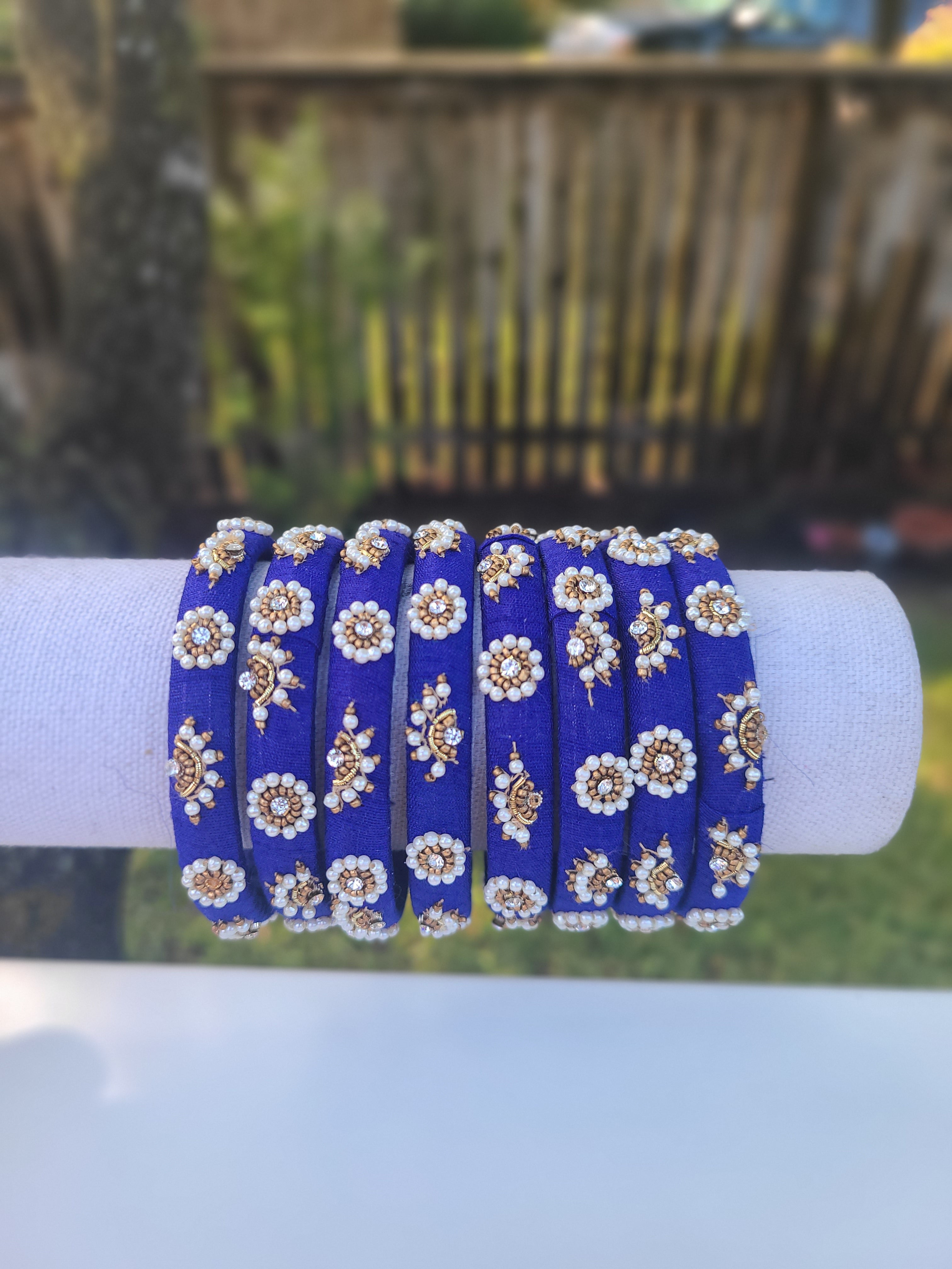 Blue fabric embroidery bangles