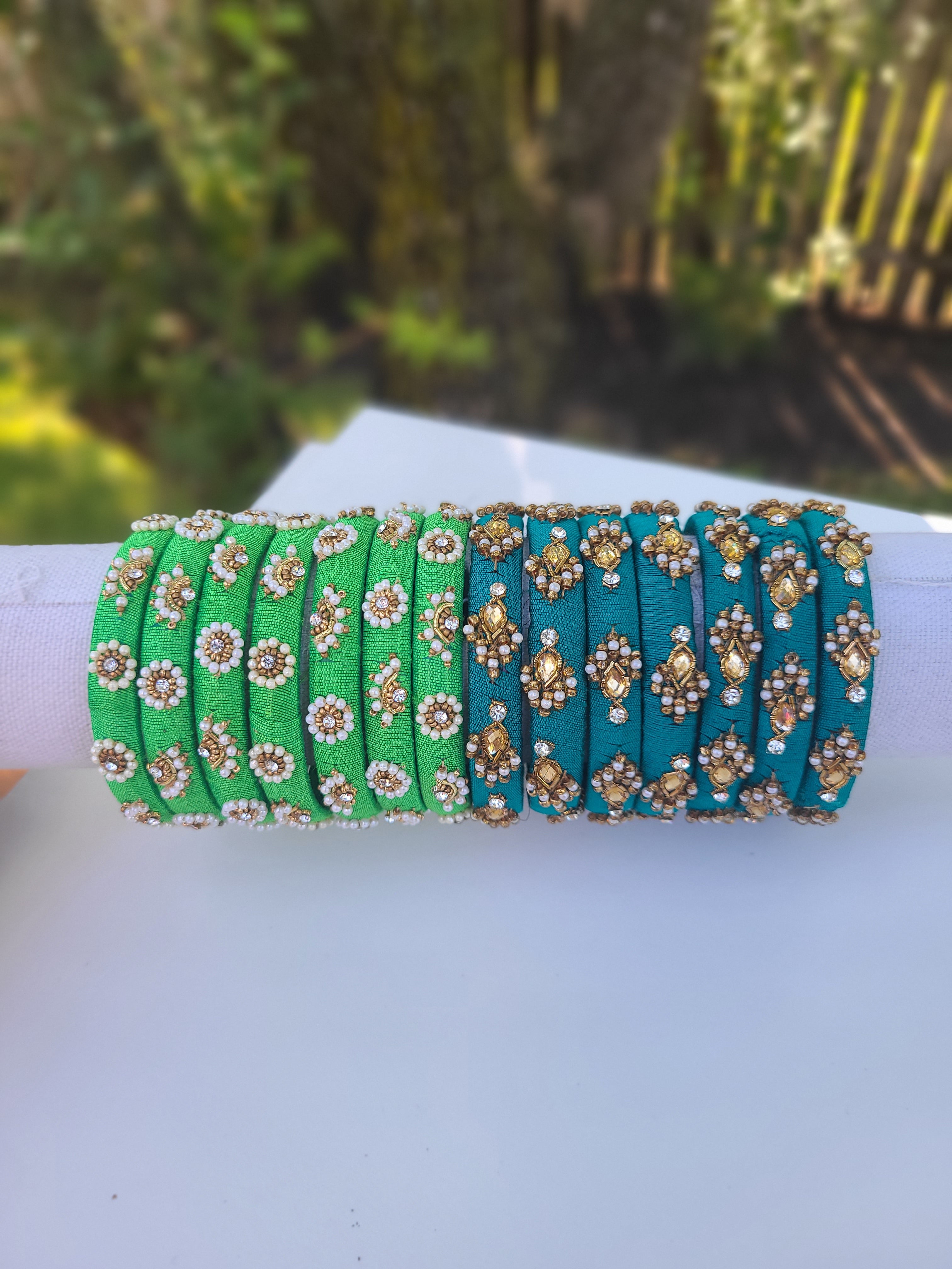 Green fabric embroidery bangles