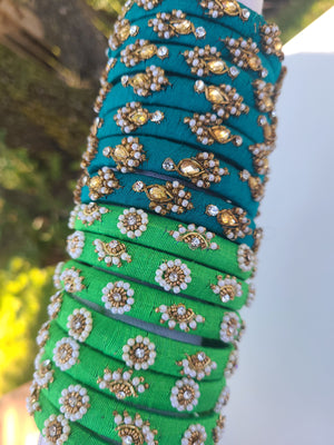 Green fabric embroidery bangles
