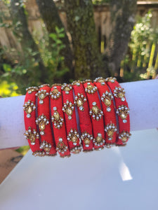 Red fabric embroidery bangles size 2 6