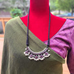 Handmade black thread long pendant necklace set