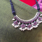 Handmade black thread long pendant necklace set