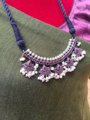 Handmade black thread long pendant necklace set