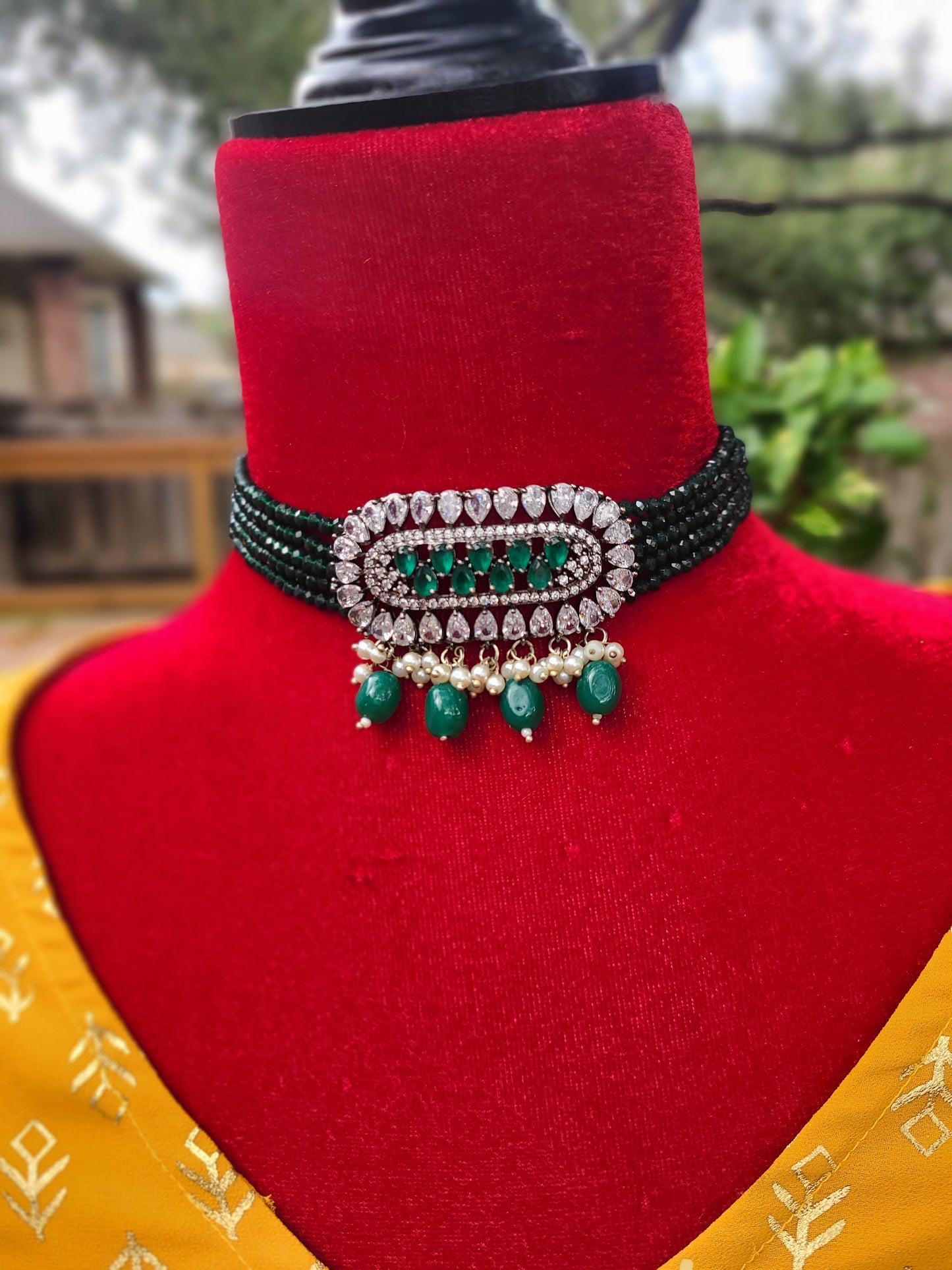 Chandrika cz choker necklace set