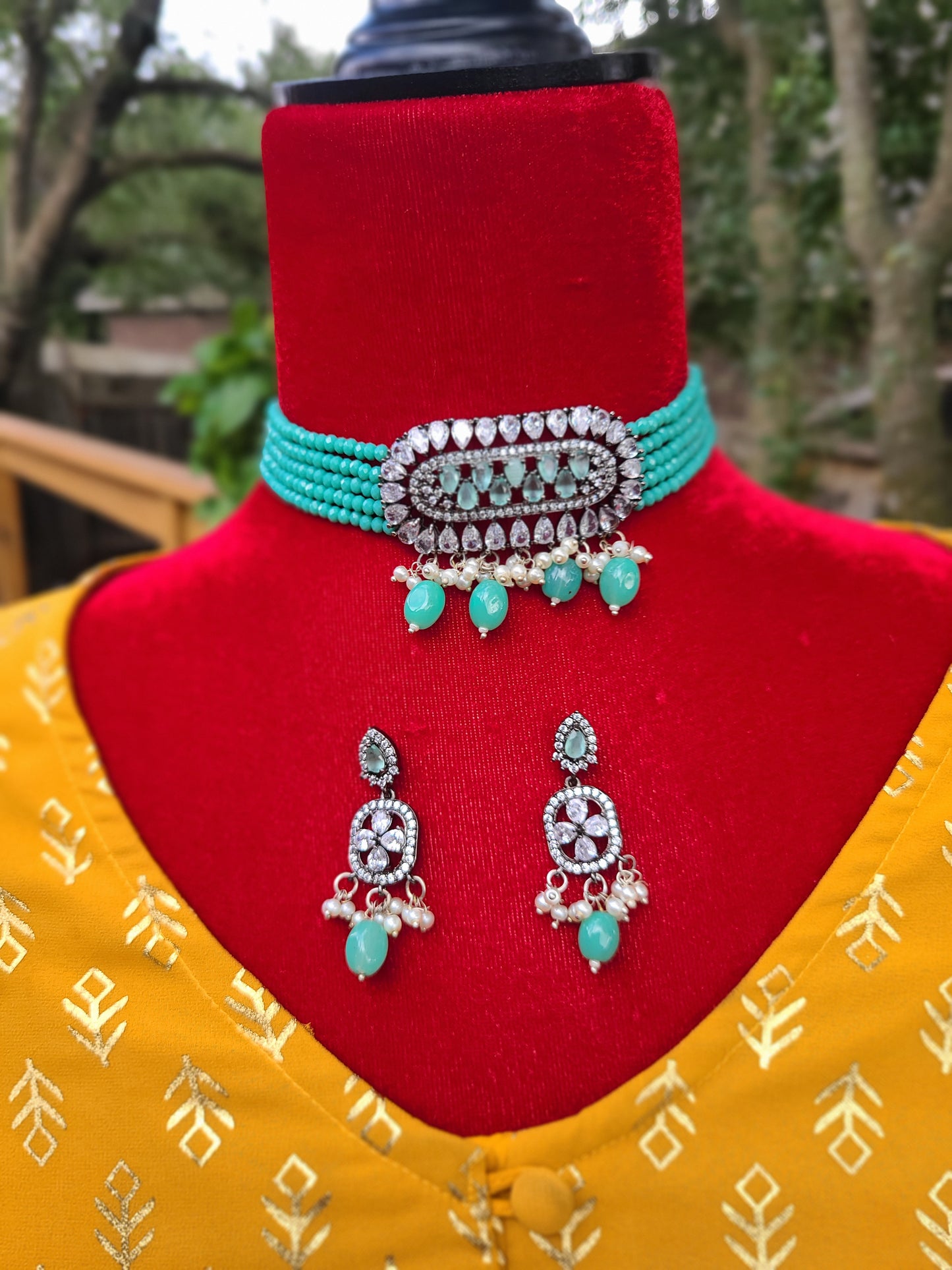 Chandrika cz choker necklace set