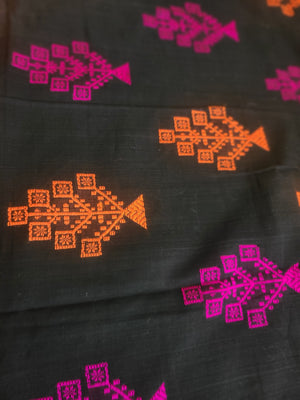 Hand embroidered mulmul cotton with jamdani border saree