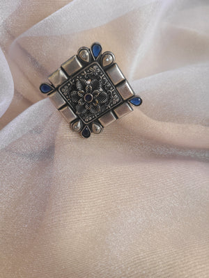 Square silver alike adjustable ring
