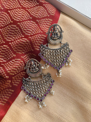 Lakshmi Silver Alike netted earrings