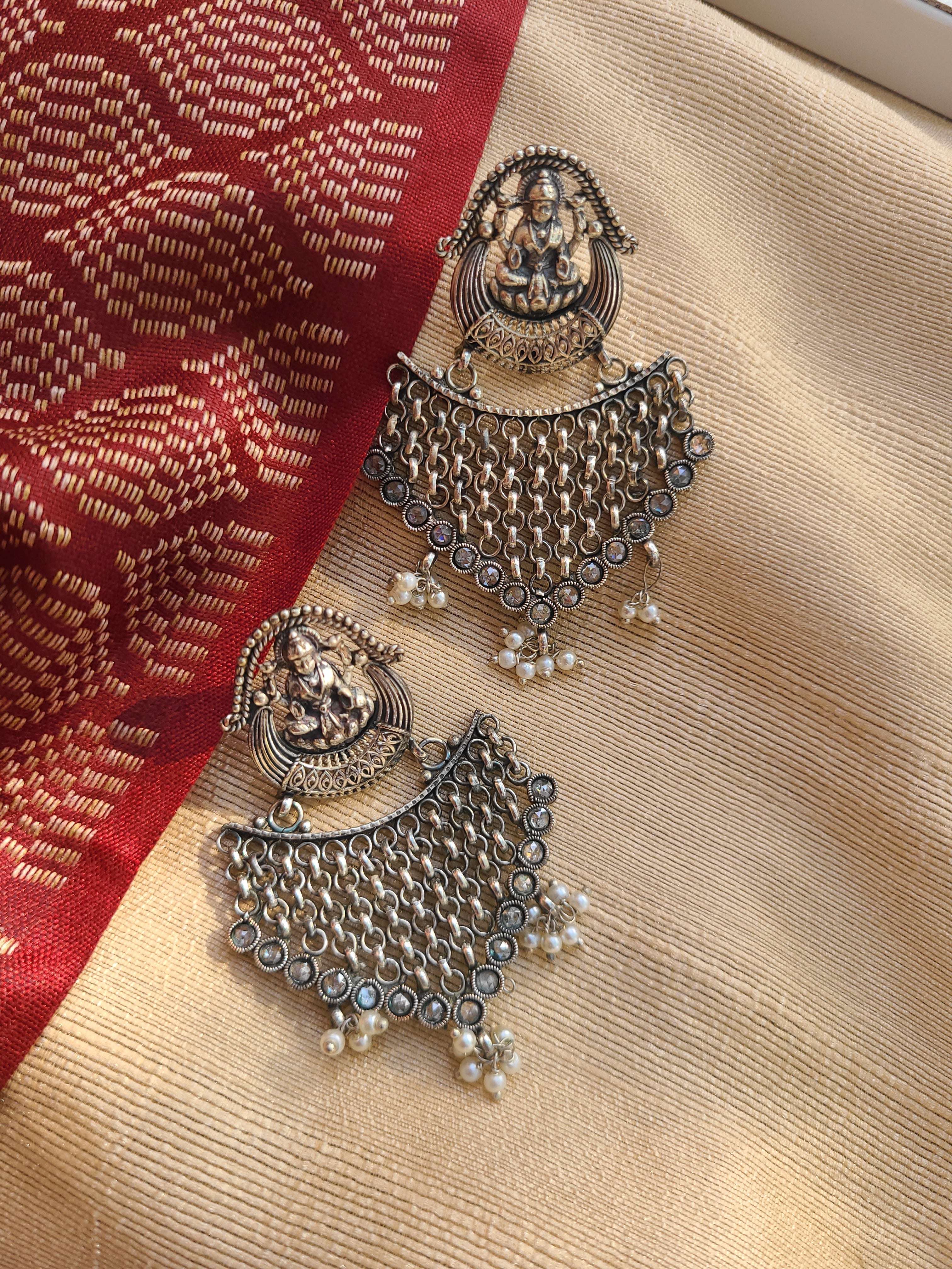 Lakshmi Silver Alike netted earrings