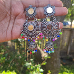 Mirror silver tone jhumkas