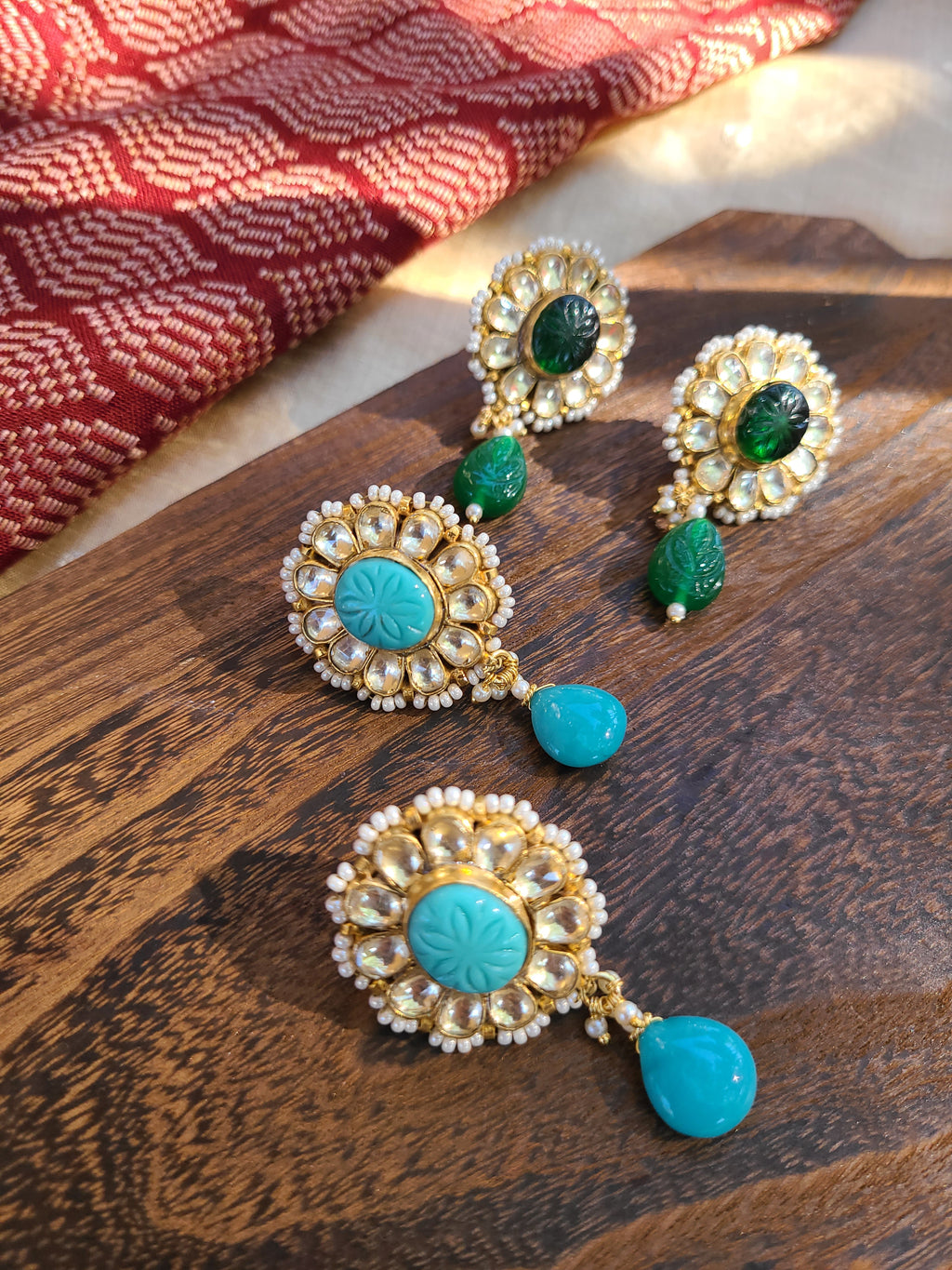 Iditri pachi kundan earrings