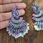 Layered peacock enamel painted earrings