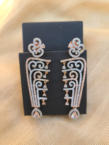 Rosegold and silver dualtone CZ earrings