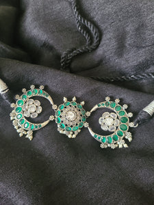 Chand silver alike choker necklace set