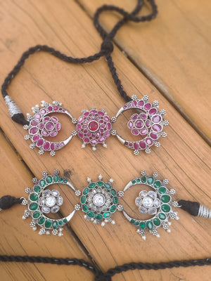 Chand silver alike choker necklace set