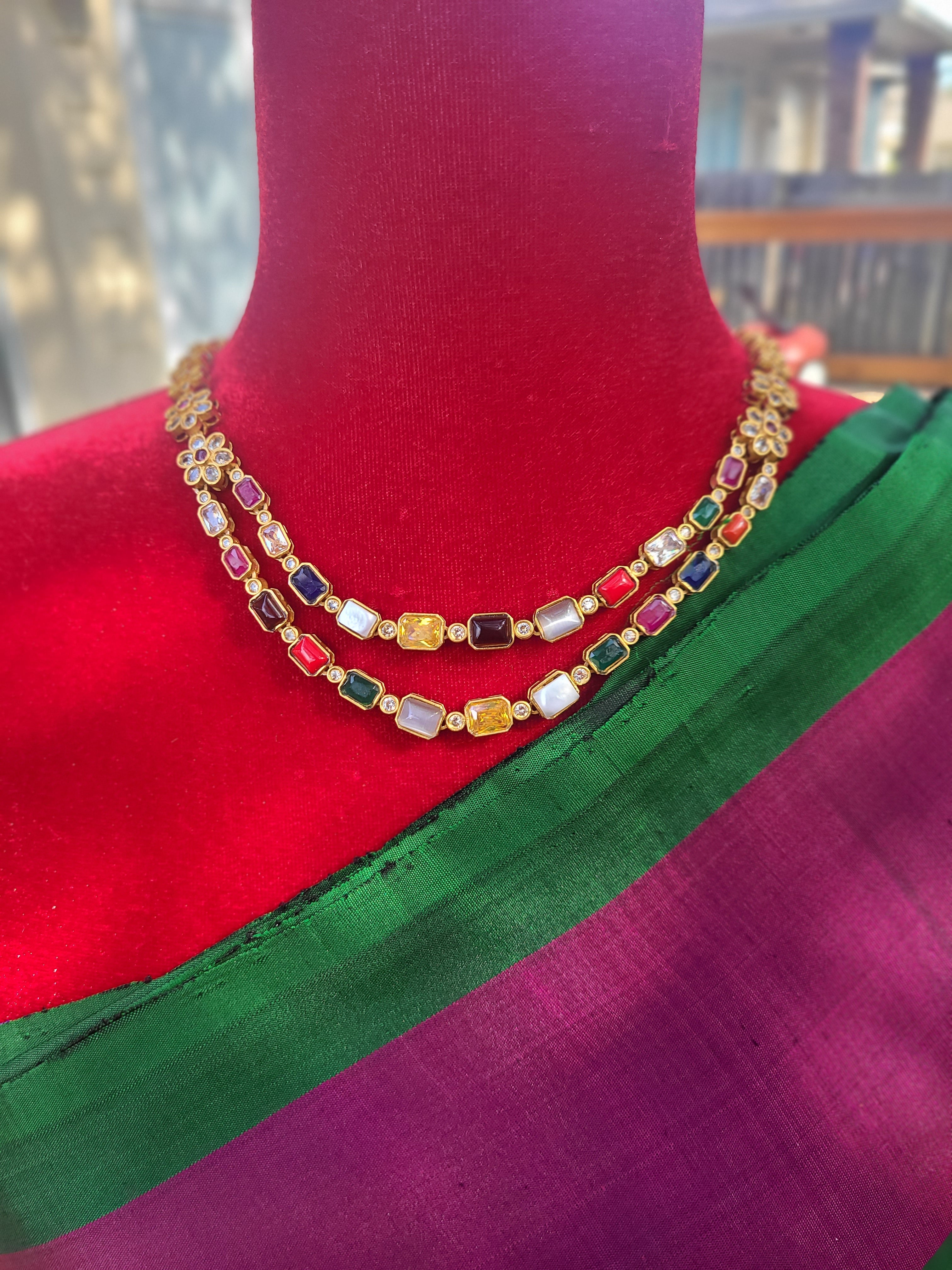 Navratna layer designer matte necklace set