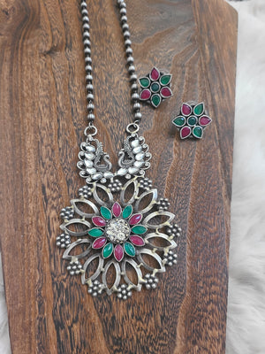 Malia Handmade Silver alike pendant necklace set