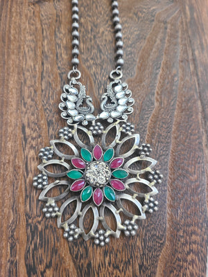Malia Handmade Silver alike pendant necklace set