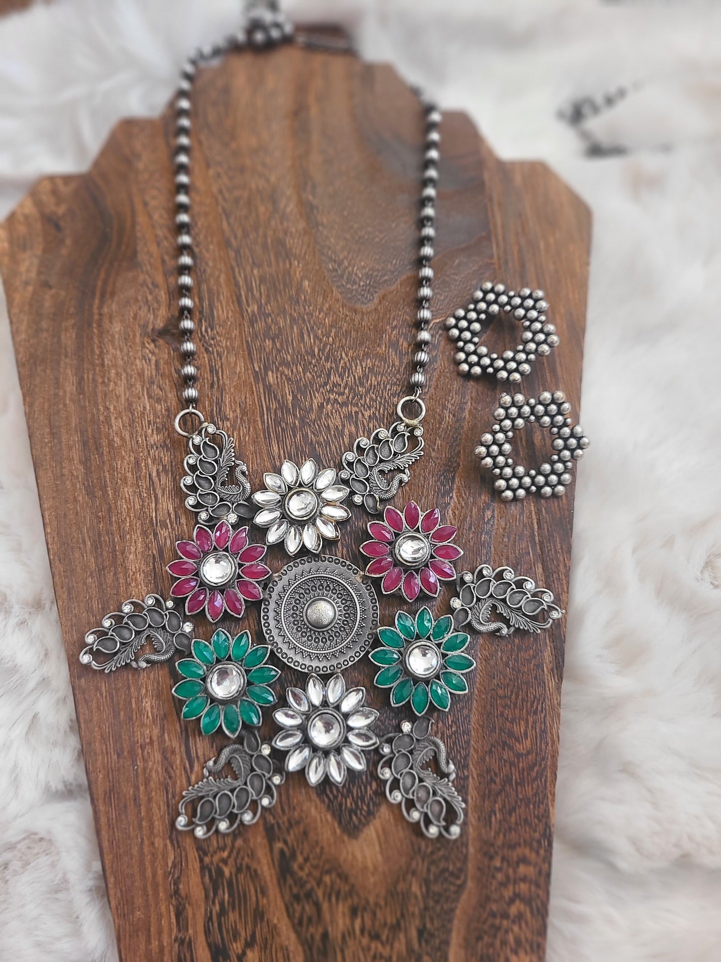 Miranda Handmade Silver alike pendant necklace set