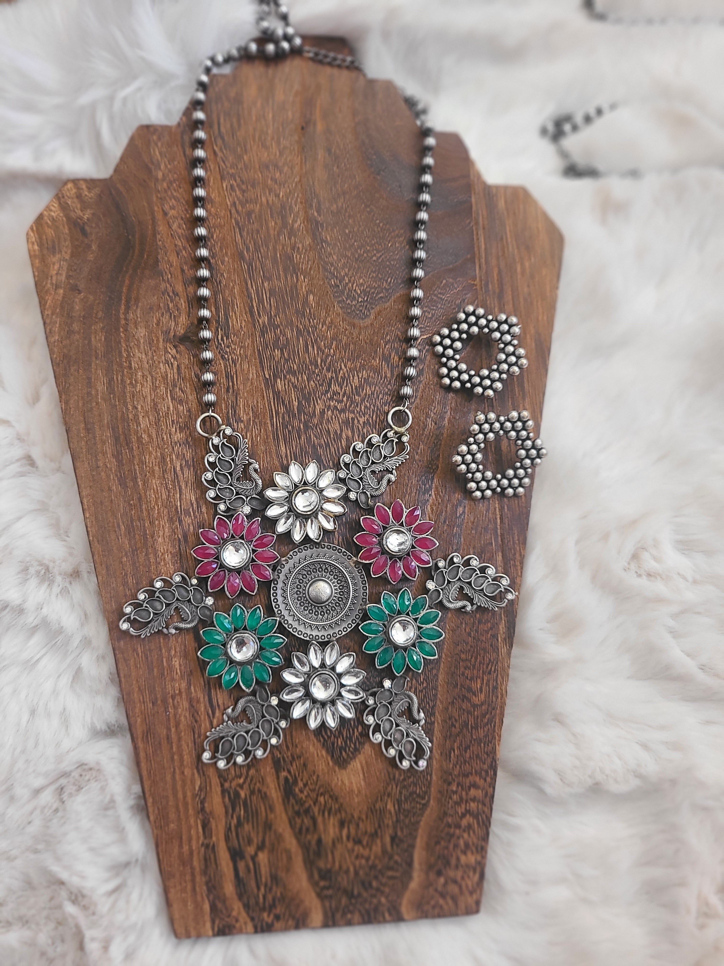 Miranda Handmade Silver alike pendant necklace set