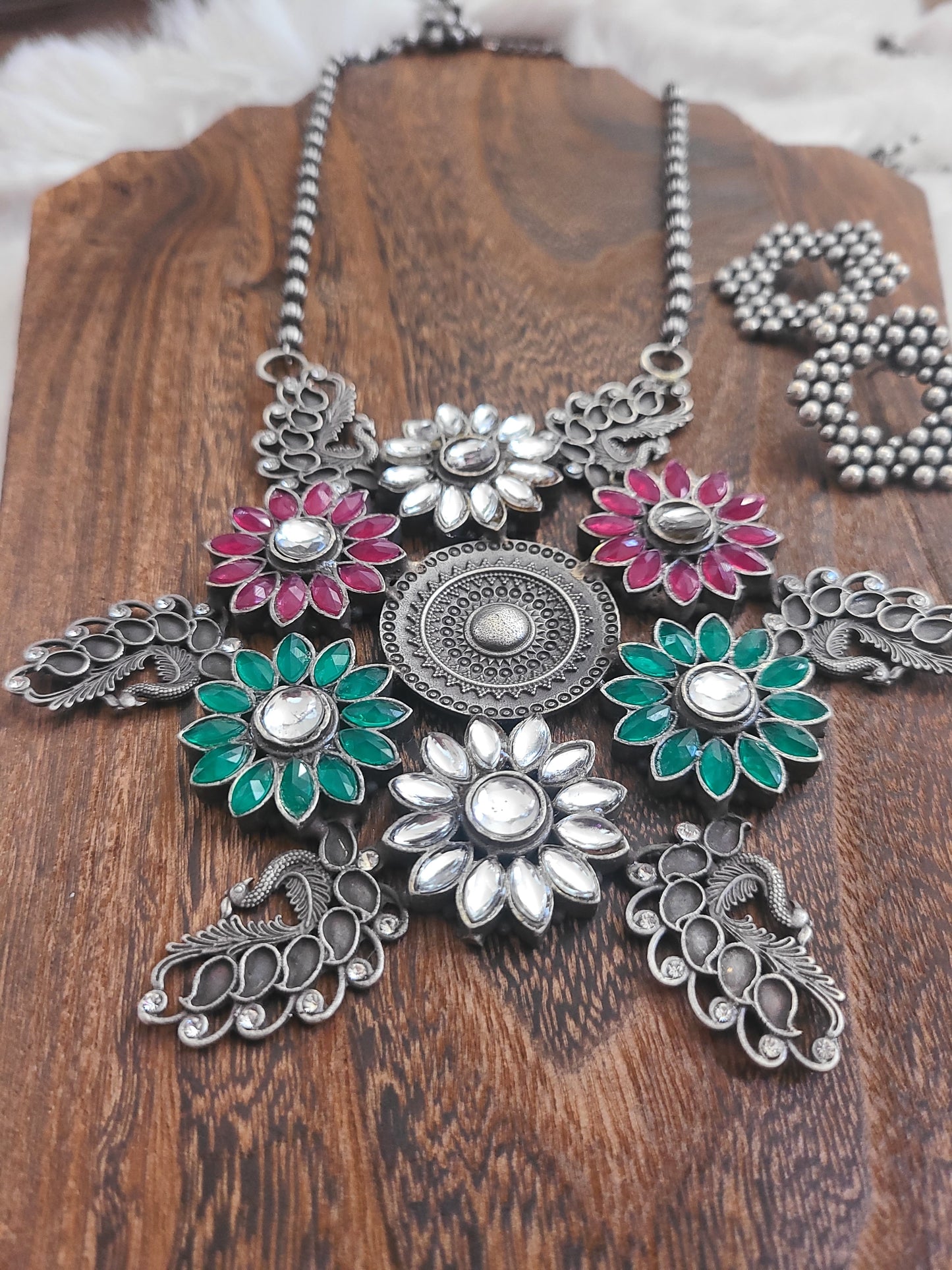 Miranda Handmade Silver alike pendant necklace set