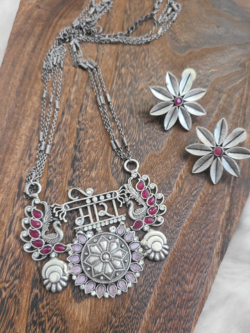 Meera Handmade Silver alike pendant necklace set