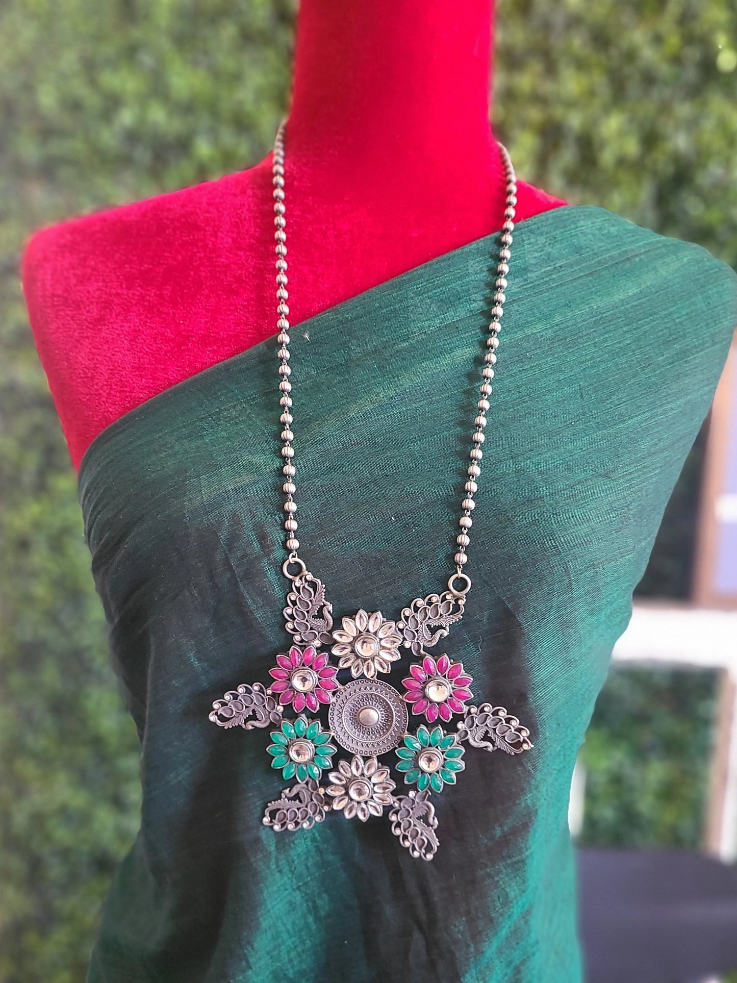 Miranda Handmade Silver alike pendant necklace set