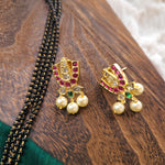Bhuvi Gold plated black bead necklace set