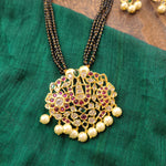 Bhuvi Gold plated black bead necklace set