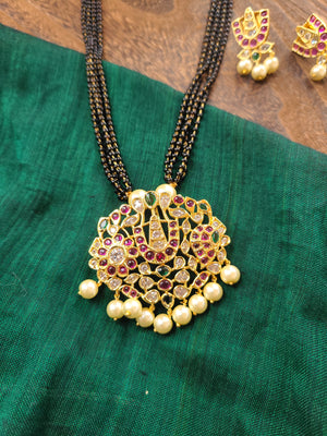 Bhuvi Gold plated black bead necklace set