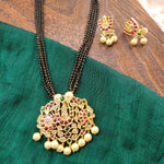 Bhuvi Gold plated black bead necklace set