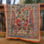 Madhubani dupatta phulkari dupatta hand embroidered dupatta kalamkari gift for her women gifts half white dupatta blue dupatta