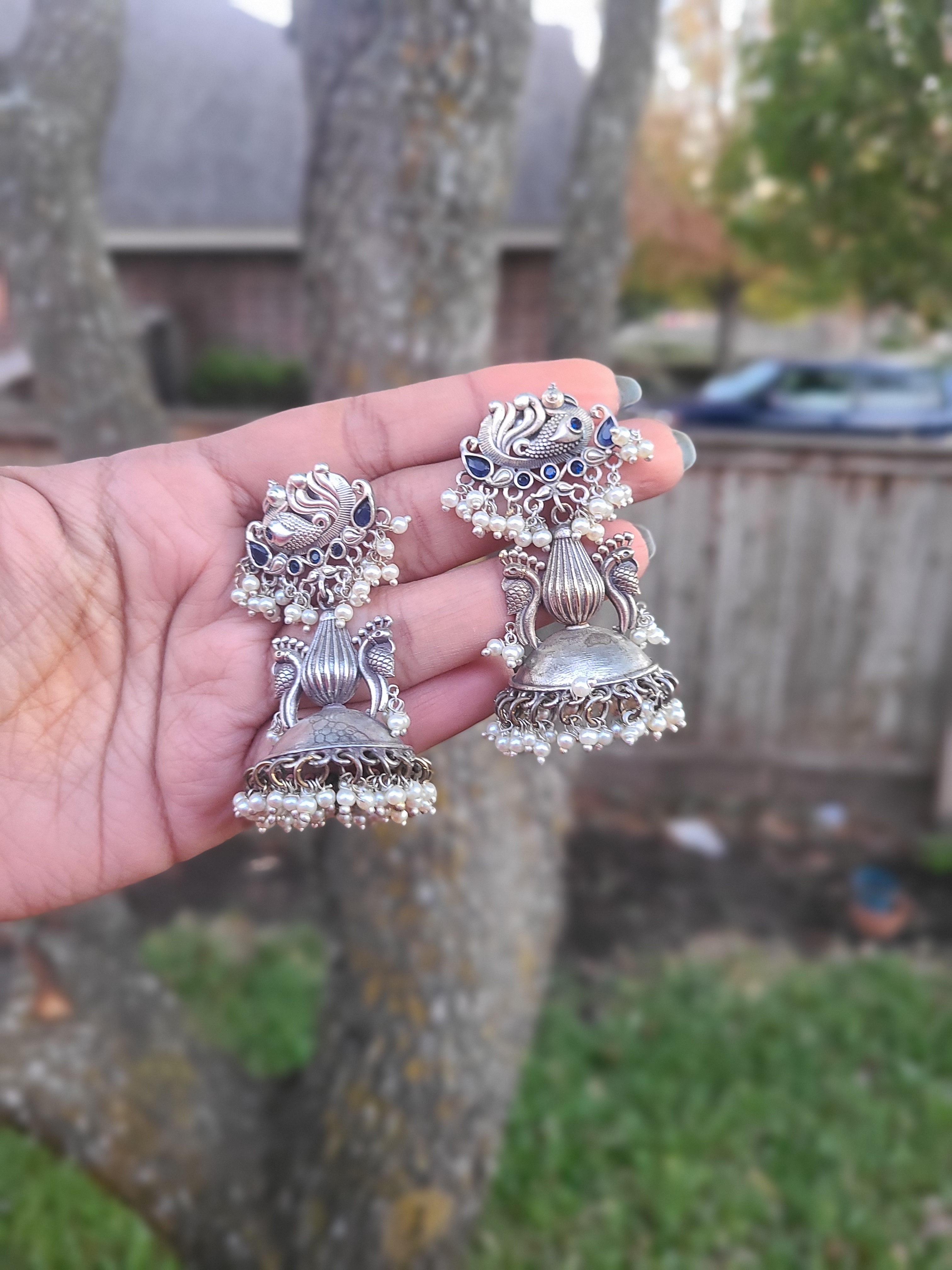 Alana silver alike jhumka earrings