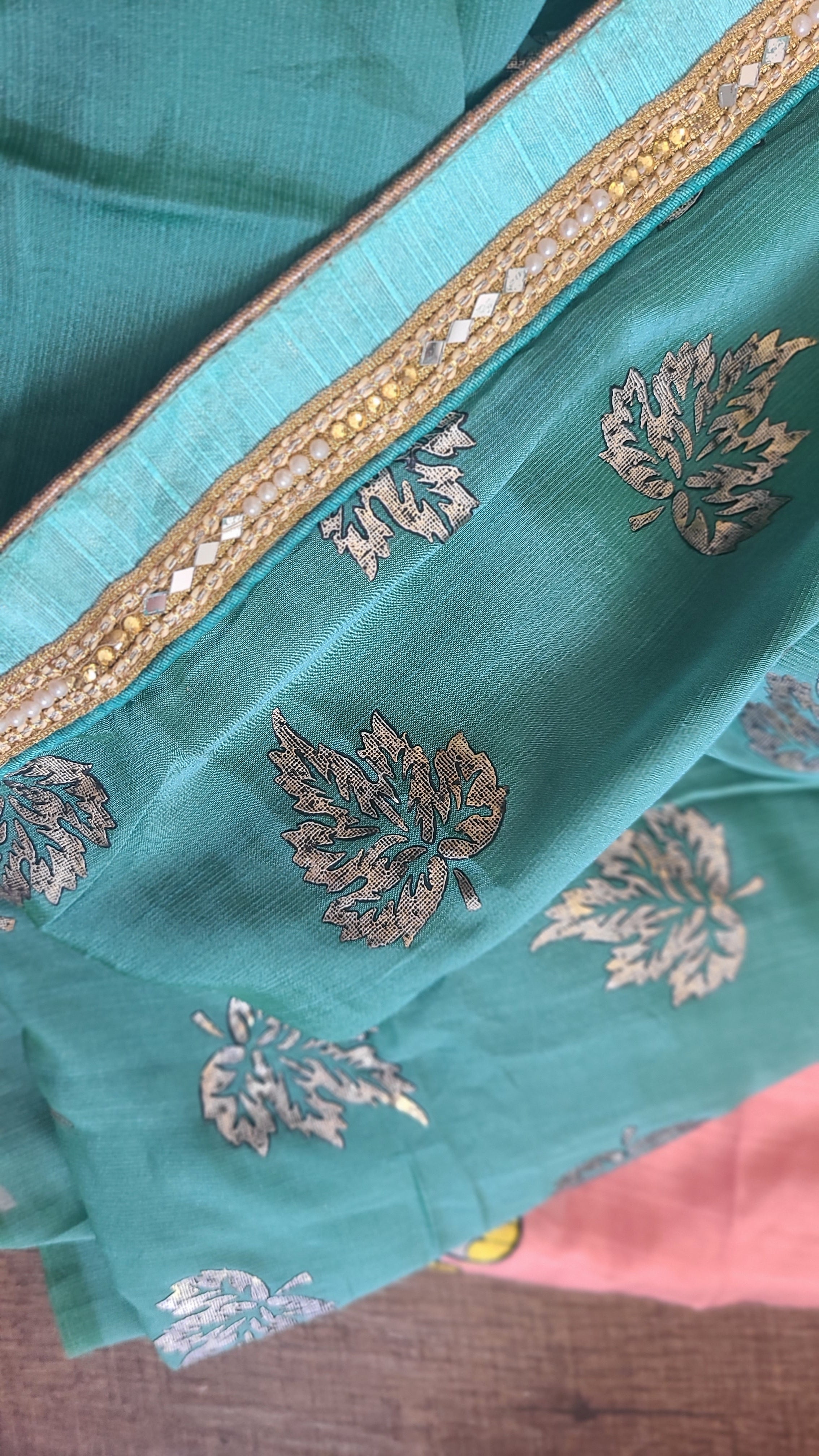Kora silk foil printed georgette saree