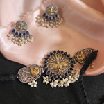 Dualtone Silver alike peacock choker necklace with earrings