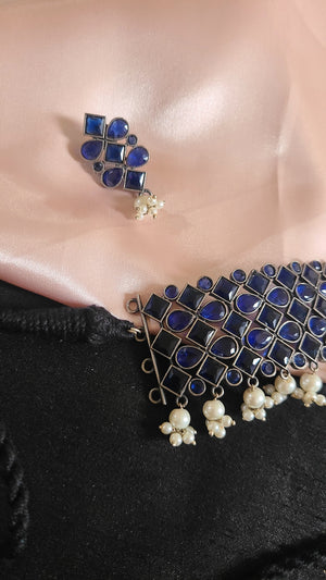 Hirani Silver Alike choker Necklace set