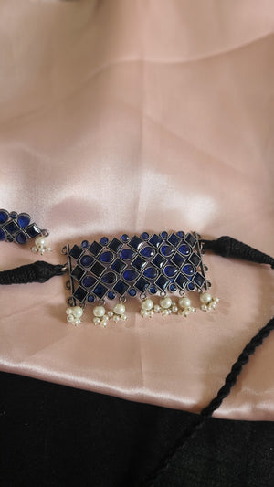 Hirani Silver Alike choker Necklace set