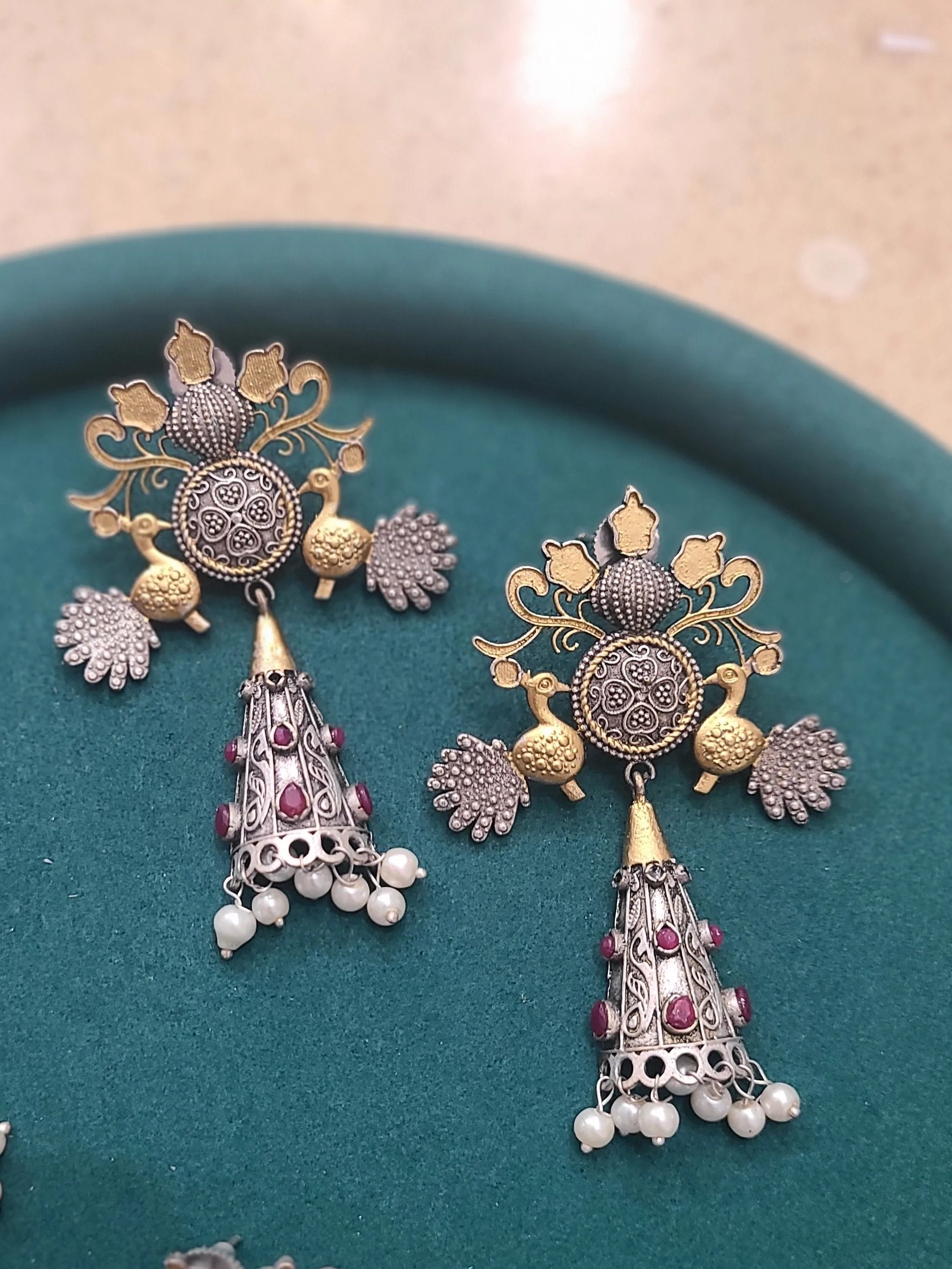 Dual tone silver alike earrings