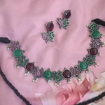 Rohini Silver Alike choker Necklace set