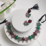 Rohini Silver Alike choker Necklace set