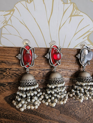 Maithri silver alike jhumka earrings