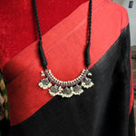 Handmade black thread long pendant necklace set