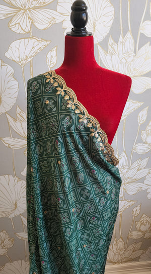 Bandhini  cutwork dupatta kalamakari dupatta