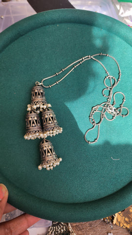 Statement jhumka silveralike handmade necklace