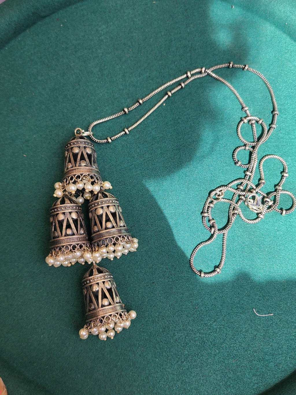 Statement jhumka silveralike handmade necklace